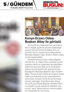 ARALIK 2021' DE BASINDA YER ALAN HABERLERİMİZ